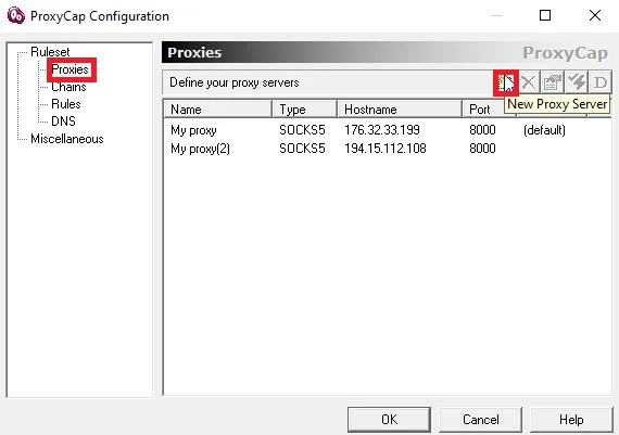Настройка прокси в программе ProxyCap