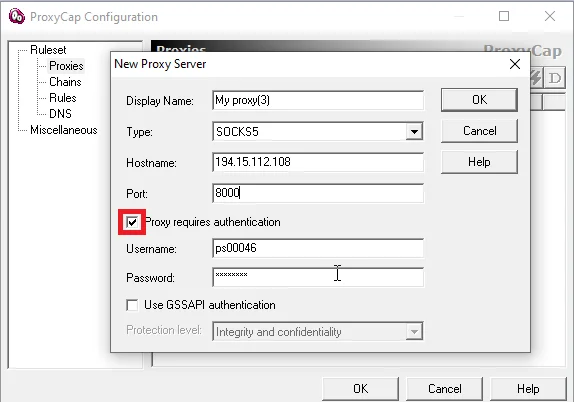 Настройка прокси в программе ProxyCap