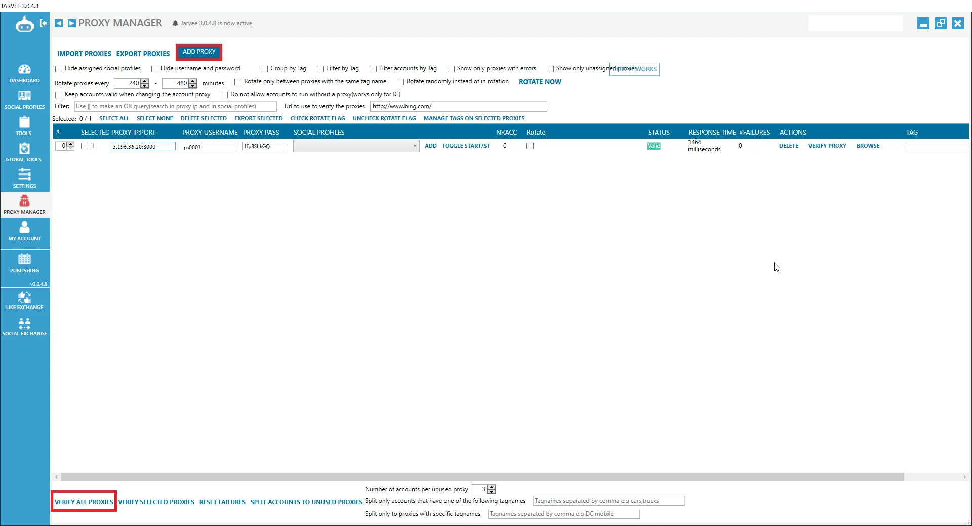 Настройка прокси в программе Jarvee