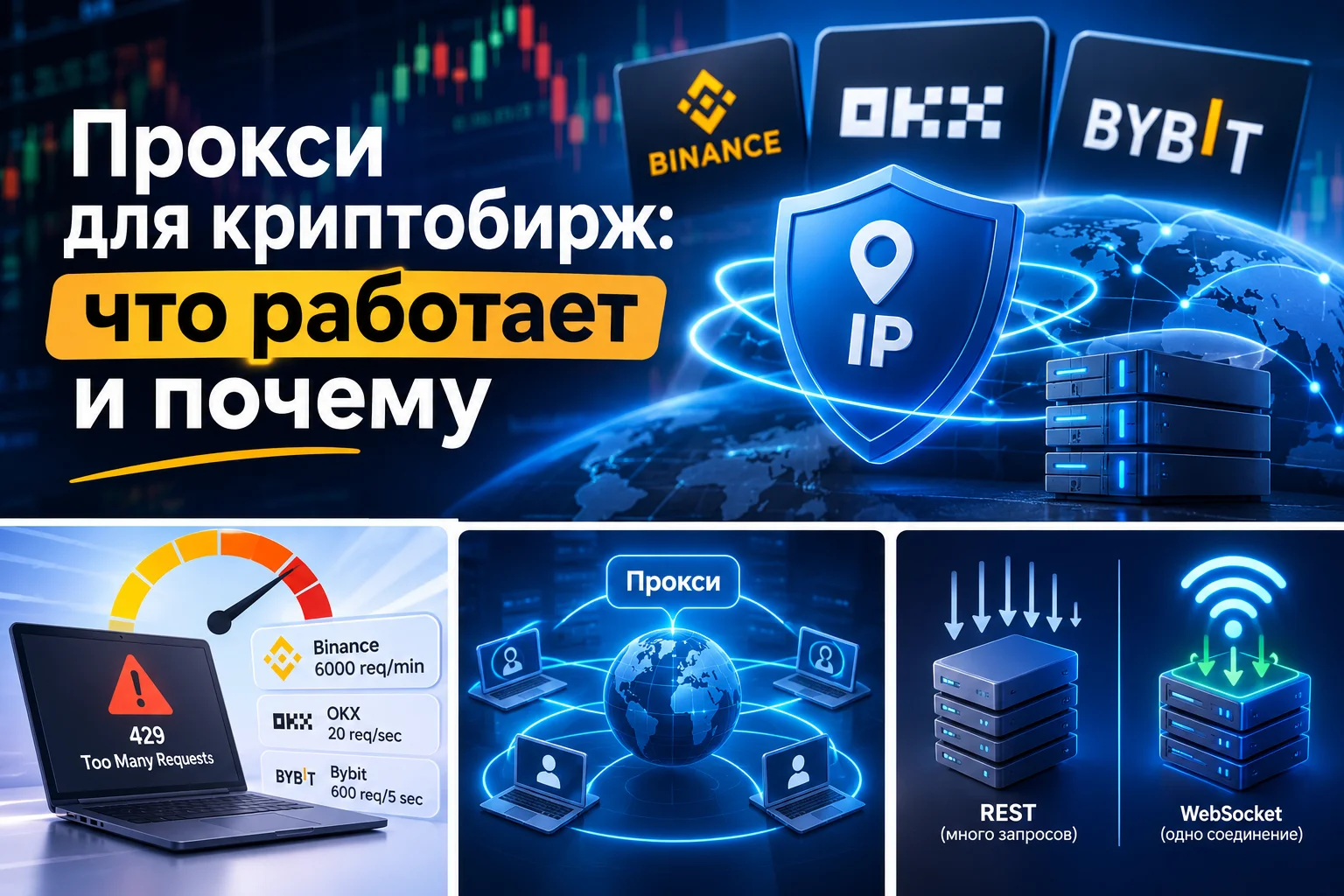 Прокси для криптобирж: Binance, OKX, Bybit - полный разбор