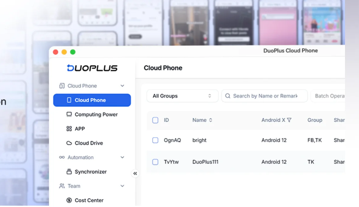 Управление большим количеством аккаунтов в соц.сетях с помощью облачного телефона DuoPlus