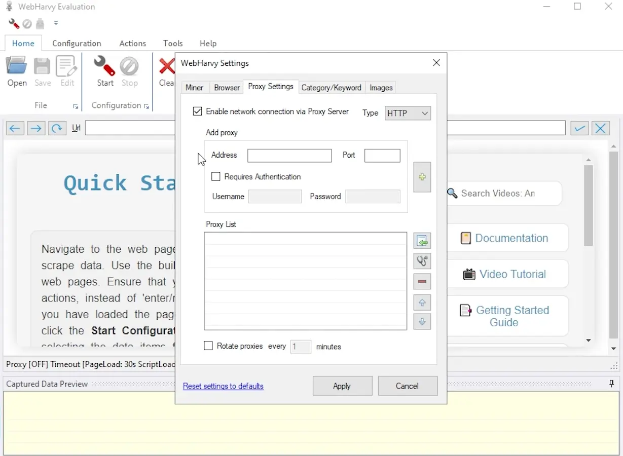 Настройка прокси в программе WebHarvy