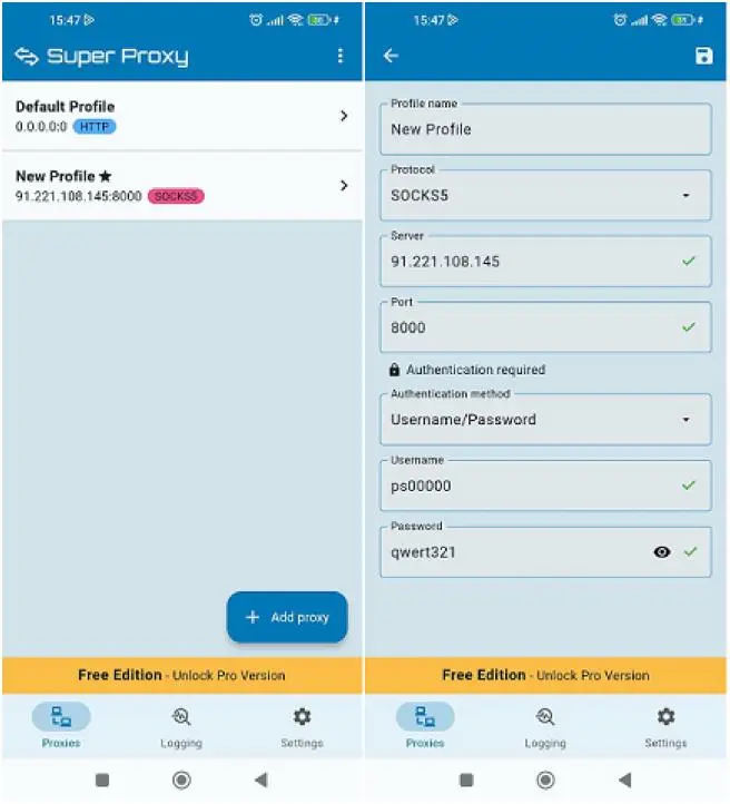 Настройка прокси в программе Super Proxy