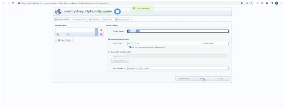 Настройка прокси в расширении Proxy Switchy Sharp