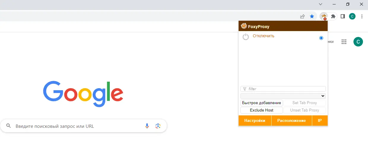Настройка прокси в Foxy Proxy в браузере Google Chrome