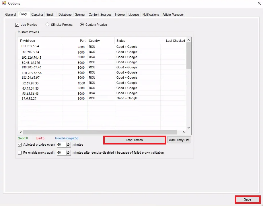 Настройка прокси в программе SEnuke