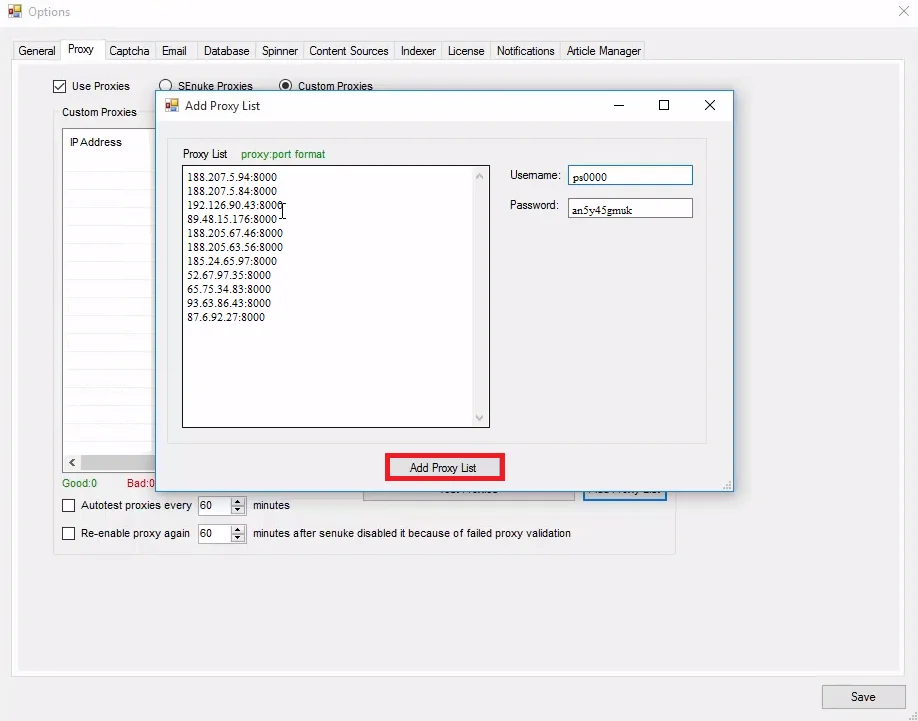 Настройка прокси в программе SEnuke